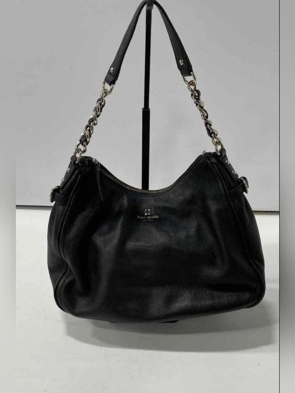 Kate Spade Black Leather Hobo with Chain-Link Strap